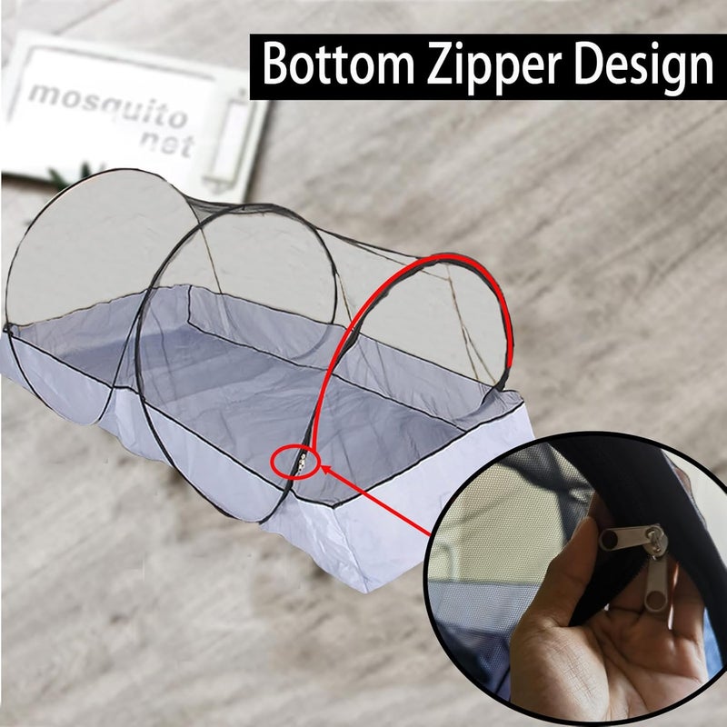 CMINGJ Portable Mosquito Net Foldable Pop-Up Travel Mosquito Net for Bed Free Installation-Suitable for Baby Adults Bedroom, Camping, nap, Patio (Large-Bottom Zipper(Black net)) - Image 4